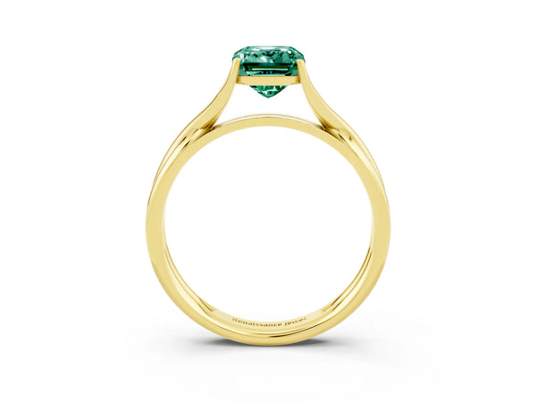 Yellow gold Emerald Cut Green Sapphire Solitaire Twist Band Prong Setting Ring