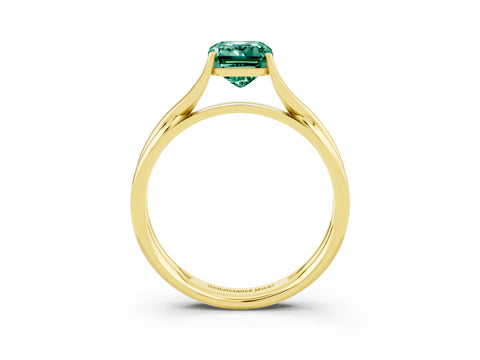 Yellow gold Emerald Cut Green Sapphire Solitaire Twist Band Prong Setting Ring_51