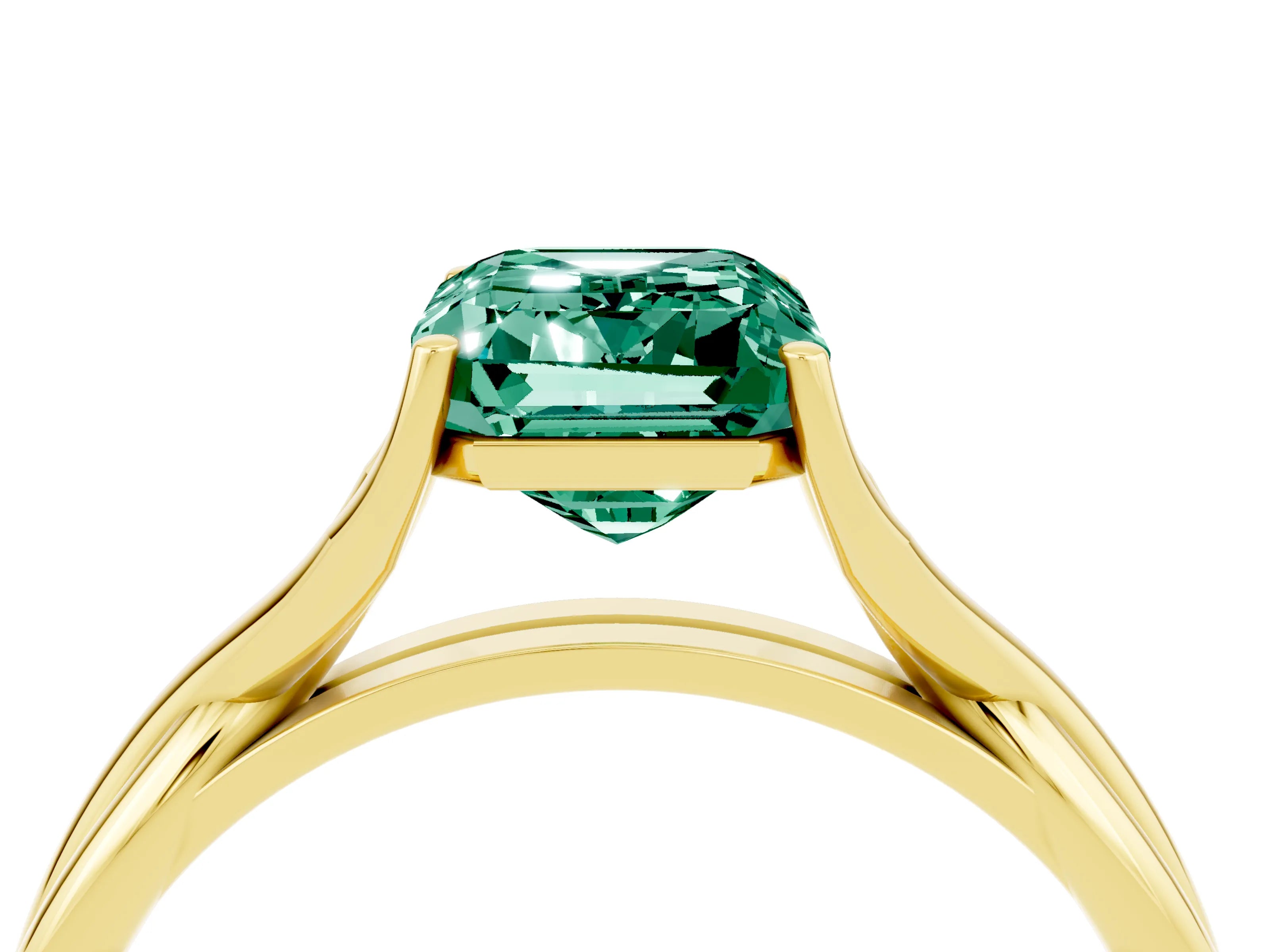 Yellow gold Emerald Cut Green Sapphire Solitaire Twist Band Prong Setting Ring_52