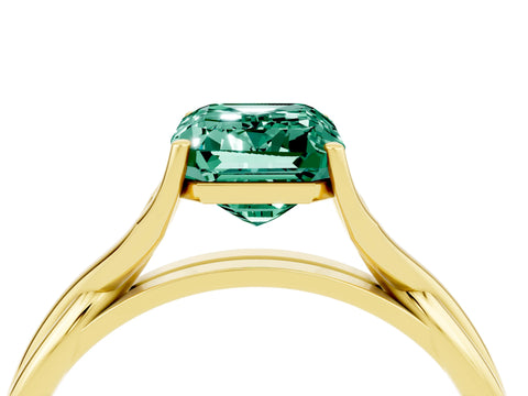 Yellow gold Emerald Cut Green Sapphire Solitaire Twist Band Prong Setting Ring_52