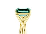 Yellow gold Emerald Cut Green Sapphire Solitaire Twist Band Prong Setting Ring_53