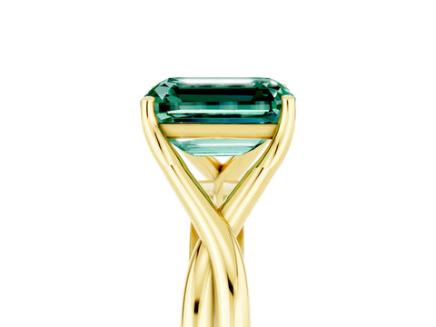 Yellow gold Emerald Cut Green Sapphire Solitaire Twist Band Prong Setting Ring_53