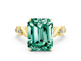 Yellow gold Emerald Cut Green Sapphire Solitaire Twisted Band with Round  Accents and Prong Setting_12