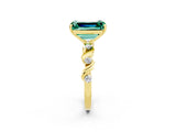 Yellow gold Emerald Cut Green Sapphire Solitaire Twisted Band with Round  Accents and Prong Setting_14