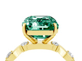 Yellow gold Emerald Cut Green Sapphire Solitaire Twisted Band with Round  Accents and Prong Setting_16