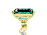 Yellow gold Emerald Cut Green Sapphire Solitaire Twisted Band with Round  Accents and Prong Setting_17