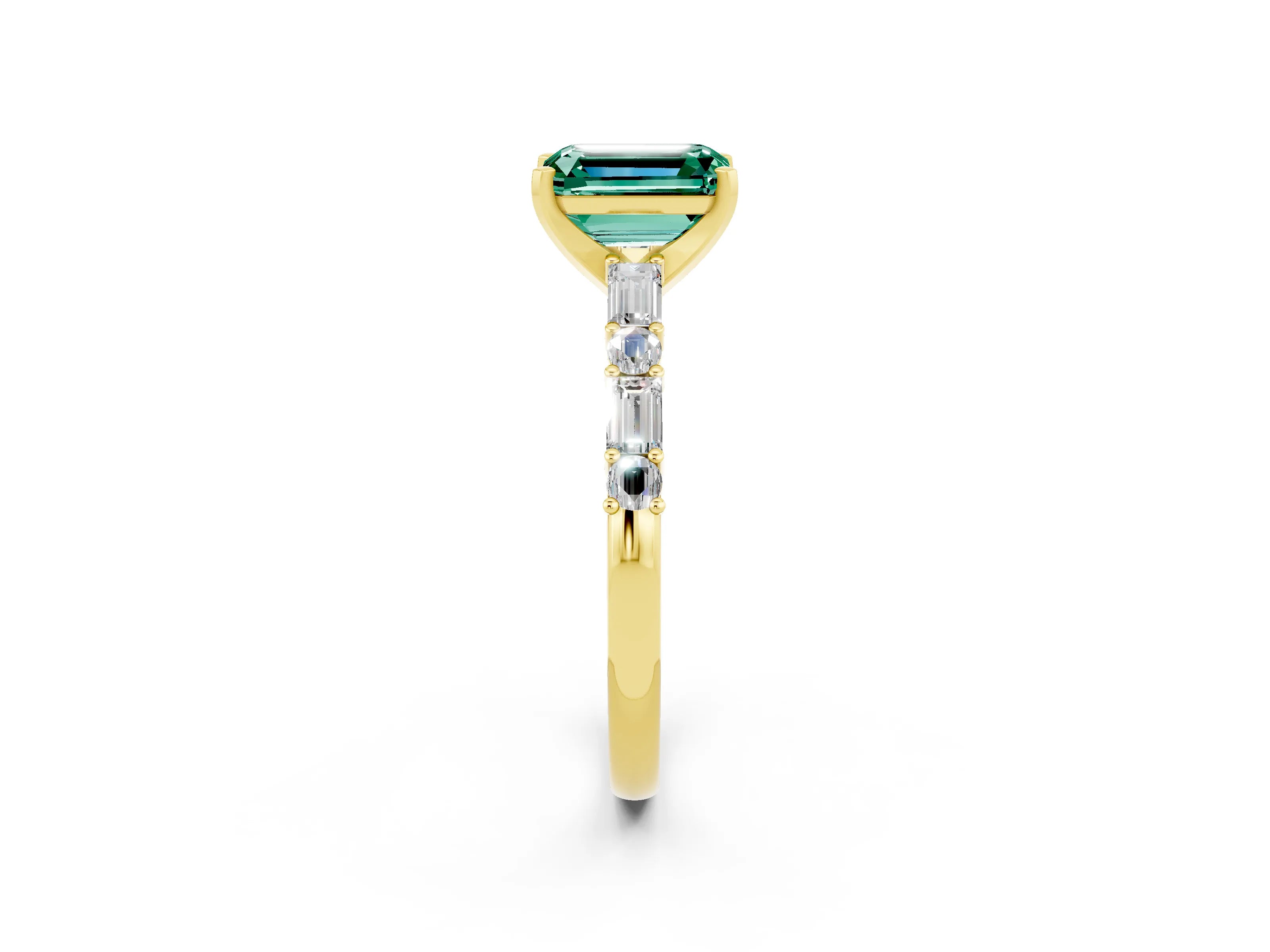 Yellow gold Emerald Cut Green Sapphire Solitaire with Side Baguettes and Channel Set Band_2