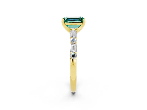 Yellow gold Emerald Cut Green Sapphire Solitaire with Side Baguettes and Channel Set Band_2