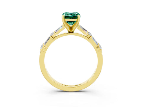 Yellow gold Emerald Cut Green Sapphire Solitaire with Side Baguettes and Channel Set Band_3