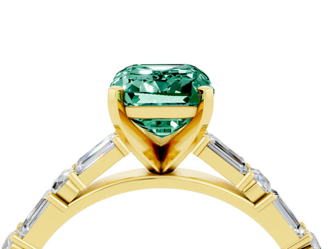 Yellow gold Emerald Cut Green Sapphire Solitaire with Side Baguettes and Channel Set Band_4