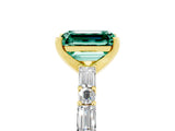 Yellow gold Emerald Cut Green Sapphire Solitaire with Side Baguettes and Channel Set Band_5