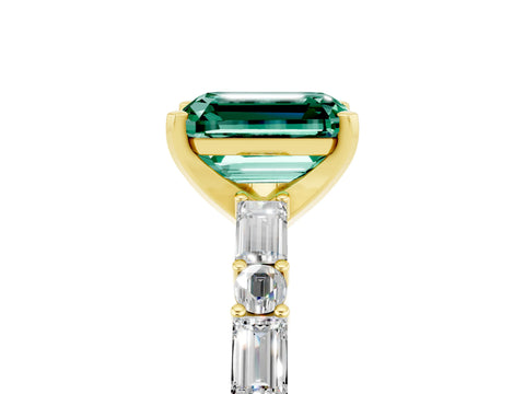 Yellow gold Emerald Cut Green Sapphire Solitaire with Side Baguettes and Channel Set Band_5