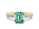 Yellow gold Emerald Cut Green Sapphire Solitaire with Side Stones, Pave Band, Four-Prong Setting_48