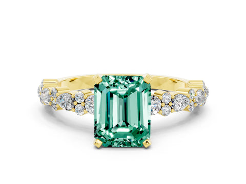 Yellow gold Emerald Cut Green Sapphire Solitaire with Side Stones, Pave Band, Four-Prong Setting_48