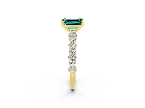 Yellow gold Emerald Cut Green Sapphire Solitaire with Side Stones, Pave Band, Four-Prong Setting_50