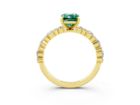 Yellow gold Emerald Cut Green Sapphire Solitaire with Side Stones, Pave Band, Four-Prong Setting_51