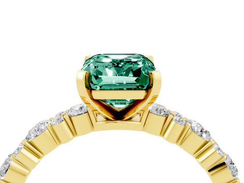 Yellow gold Emerald Cut Green Sapphire Solitaire with Side Stones, Pave Band, Four-Prong Setting_52
