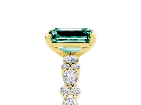 Yellow gold Emerald Cut Green Sapphire Solitaire with Side Stones, Pave Band, Four-Prong Setting_53
