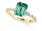 Yellow gold Emerald Cut Green Sapphire Solitaire with Side Stones on a Pavé Band and Four-Prong Setting_1