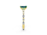 Yellow gold Emerald Cut Green Sapphire Solitaire with Side Stones on a Pavé Band and Four-Prong Setting_2