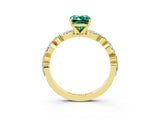 Yellow gold Emerald Cut Green Sapphire Solitaire with Side Stones on a Pavé Band and Four-Prong Setting_3