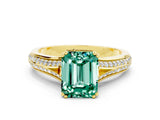 Yellow gold Emerald Cut Green Sapphire Split Shank Engagement Ring with Pavé Band
