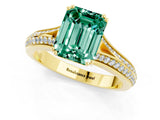 Yellow gold Emerald Cut Green Sapphire Split Shank Engagement Ring with Pavé Band_1