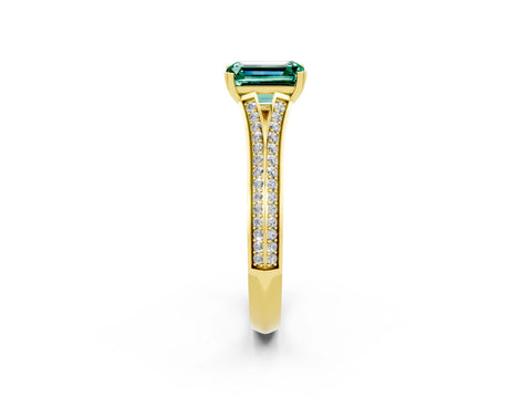 Yellow gold Emerald Cut Green Sapphire Split Shank Engagement Ring with Pavé Band_2