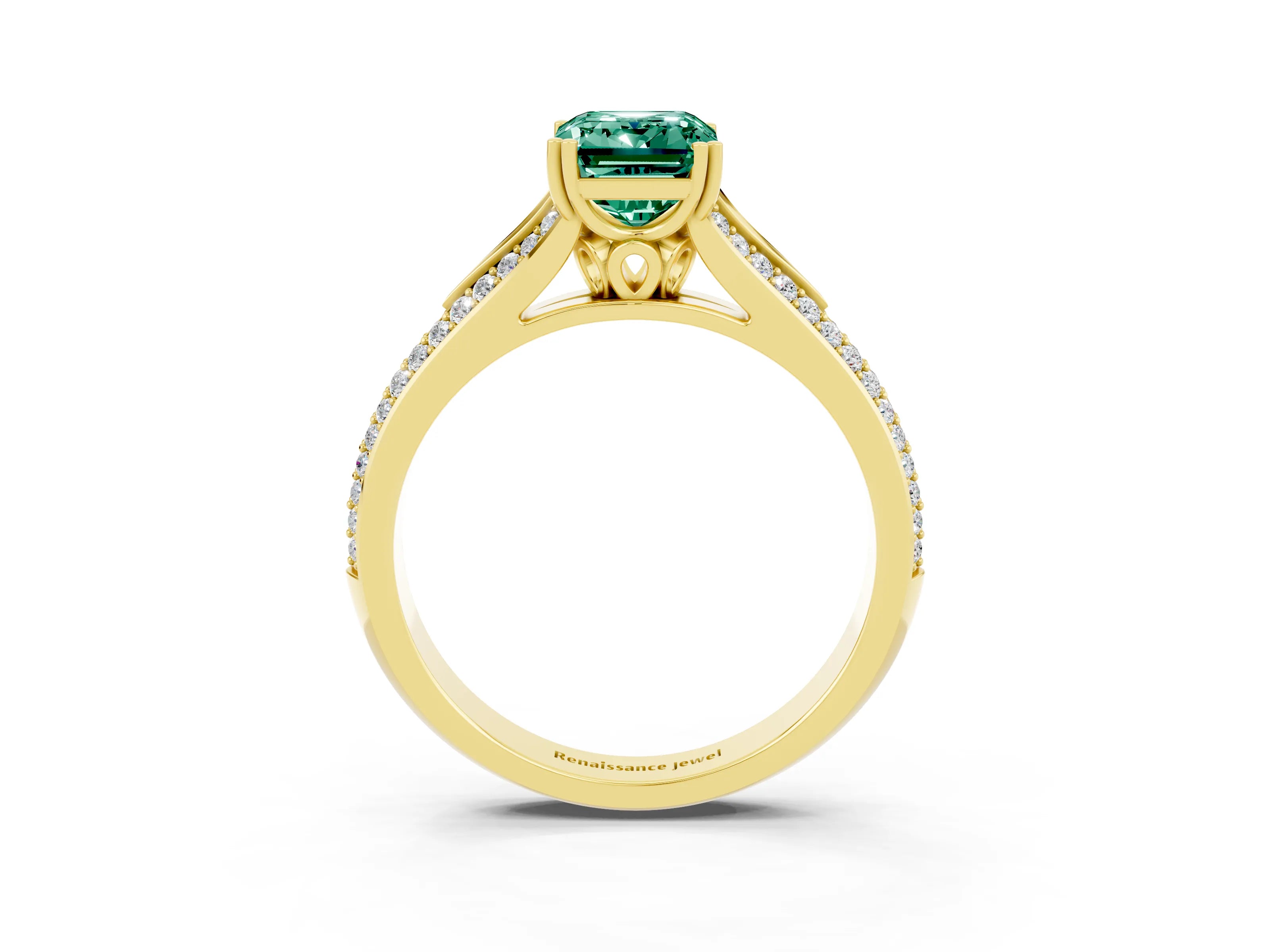 Yellow gold Emerald Cut Green Sapphire Split Shank Engagement Ring with Pavé Band_3
