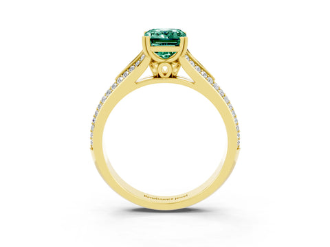 Yellow gold Emerald Cut Green Sapphire Split Shank Engagement Ring with Pavé Band_3