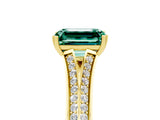 Yellow gold Emerald Cut Green Sapphire Split Shank Engagement Ring with Pavé Band_5