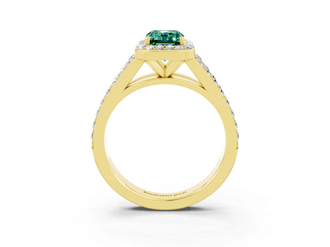 Yellow gold Emerald Cut Green Sapphire Split Shank Halo Ring with Four-Prong Setting_15