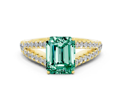 Yellow gold Emerald Cut Green Sapphire Split Shank Pavé Engagement Ring with Four-Prong Setting_12