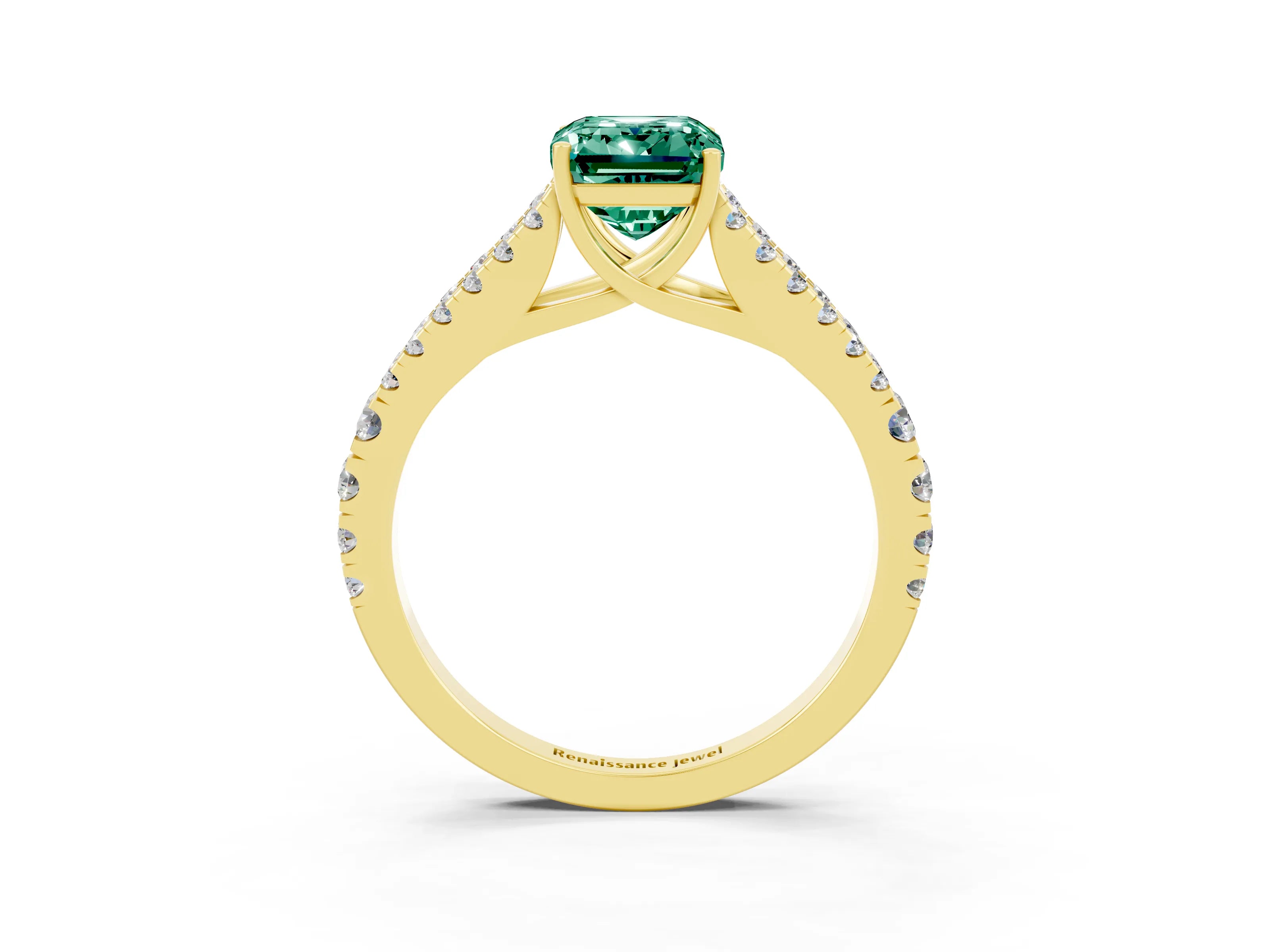 Yellow gold Emerald Cut Green Sapphire Split Shank Pavé Engagement Ring with Four-Prong Setting_15