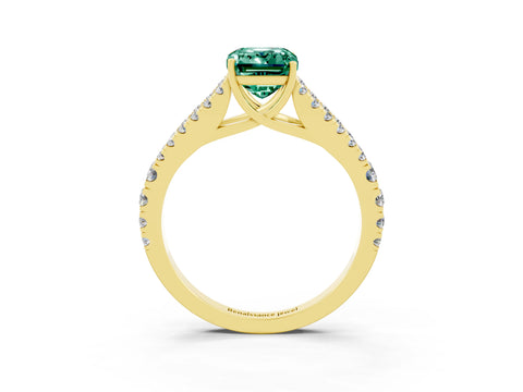 Yellow gold Emerald Cut Green Sapphire Split Shank Pavé Engagement Ring with Four-Prong Setting_15