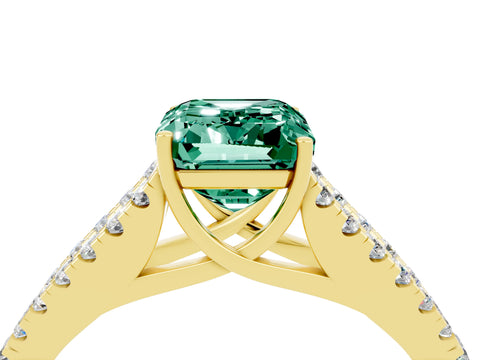 Yellow gold Emerald Cut Green Sapphire Split Shank Pavé Engagement Ring with Four-Prong Setting_16
