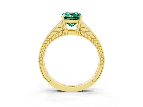 Yellow gold Emerald Cut Green Sapphire Split Shank Ring with Pavé Band and Four-Prong Setting_3