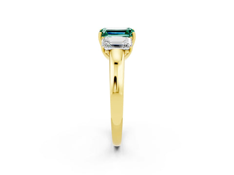 Yellow gold Emerald Cut Green Sapphire Three-Stone Ring with Four-Prong Setting and Classic Band_2