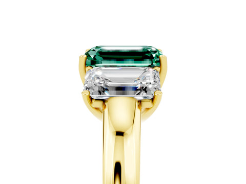 Yellow gold Emerald Cut Green Sapphire Three-Stone Ring with Four-Prong Setting and Classic Band_5