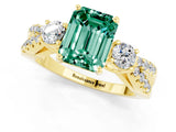 Yellow gold Emerald Cut Green Sapphire Three-Stone Ring with Pavé Split Shank and Four-Prong Setting_1