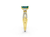 Yellow gold Emerald Cut Green Sapphire Three-Stone Ring with Pavé Split Shank and Four-Prong Setting_2