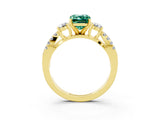 Yellow gold Emerald Cut Green Sapphire Three-Stone Ring with Pavé Split Shank and Four-Prong Setting_3