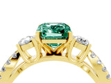 Yellow gold Emerald Cut Green Sapphire Three-Stone Ring with Pavé Split Shank and Four-Prong Setting_4