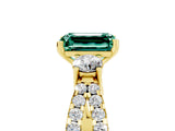 Yellow gold Emerald Cut Green Sapphire Three-Stone Ring with Pavé Split Shank and Four-Prong Setting_5