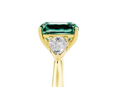 Yellow gold Emerald Cut Green Sapphire Three-Stone Ring with Pear Side Stones and Four-Prong Setting_17