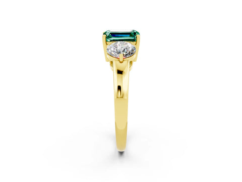 Yellow gold Emerald Cut Green Sapphire Three-Stone Ring with Prong Setting and Classic Band_2
