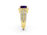 Yellow gold Emerald Cut Halo Amethyst Ring with Split Shank and Four-Prong Setting_2