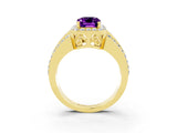 Yellow gold Emerald Cut Halo Amethyst Ring with Split Shank and Four-Prong Setting_3