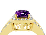 Yellow gold Emerald Cut Halo Amethyst Ring with Split Shank and Four-Prong Setting_4