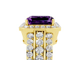 Yellow gold Emerald Cut Halo Amethyst Ring with Split Shank and Four-Prong Setting_5